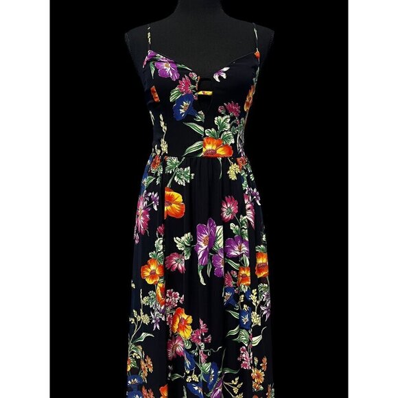 Express Dresses & Skirts - EXPRESS Floral Maxi Dress WOMEN Black Multicolor XS Cutout Front Spaghetti Strap